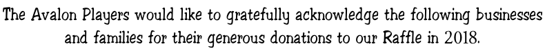 The Avalon Players would like to gratefully acknowledge the following businesses  and families for their generous donations to our Raffle in 2018.